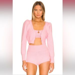 Camila Coelho Genevieve Knit Bralette & Pearl Cardigan in Baby Pink Set S